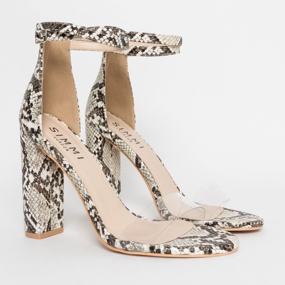 Simmi Shoes Snakeskin Clear Block Sandals - Picture 3 of 8